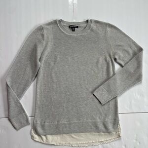Hilary Radley Heather Light Gray Crewneck Sweater with Layered Hem